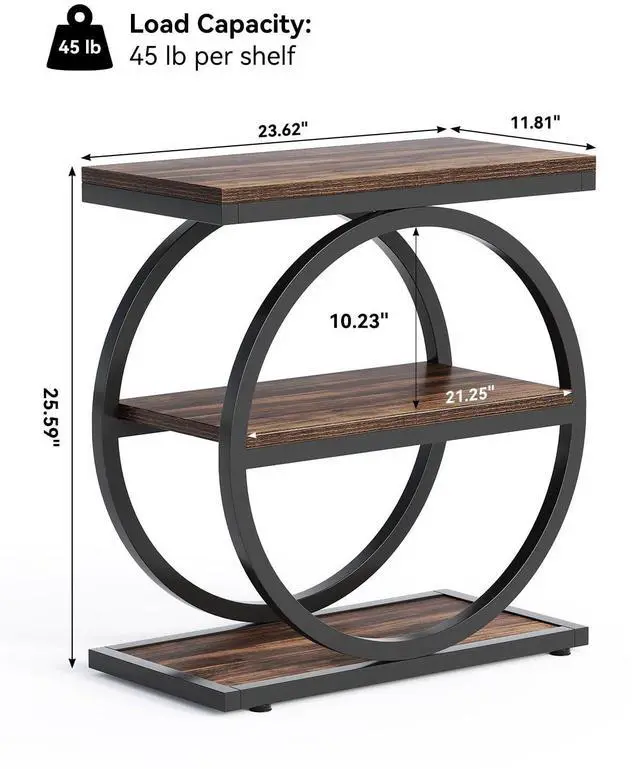 Alt view image 7 of 7 - LITTLE TREE End Table, 3-Tier Side Table, Slim Sofa Side Table for Living Room, Tall Bedside Table Nightstand for Bedroom, Rustic Brown and Black