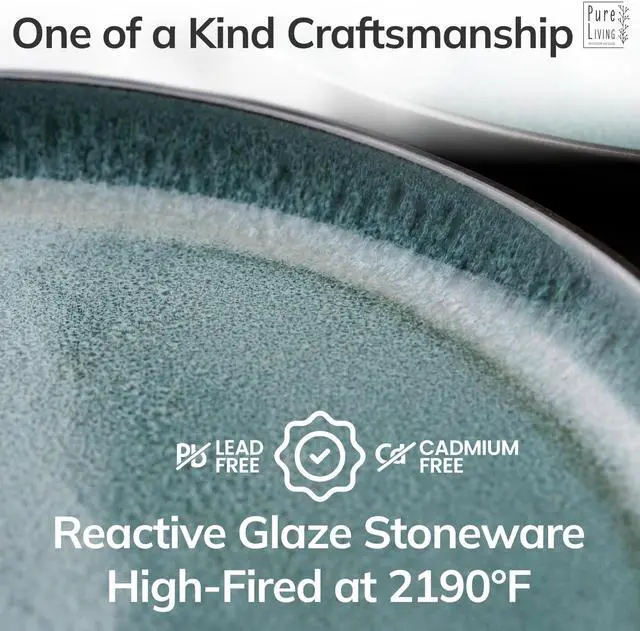 Alt view image 5 of 7 - Stoneware Dinnerware Set for 4, 12 Piece Plates and Bowls Set - Handmade Reactive Glaze, Chip & Scratch Resistant Sets - Dishwasher Microwave Safe, Modern Kitchen Dinner Service in Dark Petrol Blue