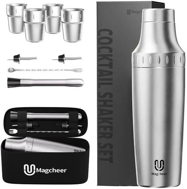 Main image of Magcheer Hybrid Cocktail Shaker Set with Stackable Cups | Vacuum Insulated Stainless Steel Martini Shaker & Bartender Tools | Travel-Ready Kit | 30oz | Silver