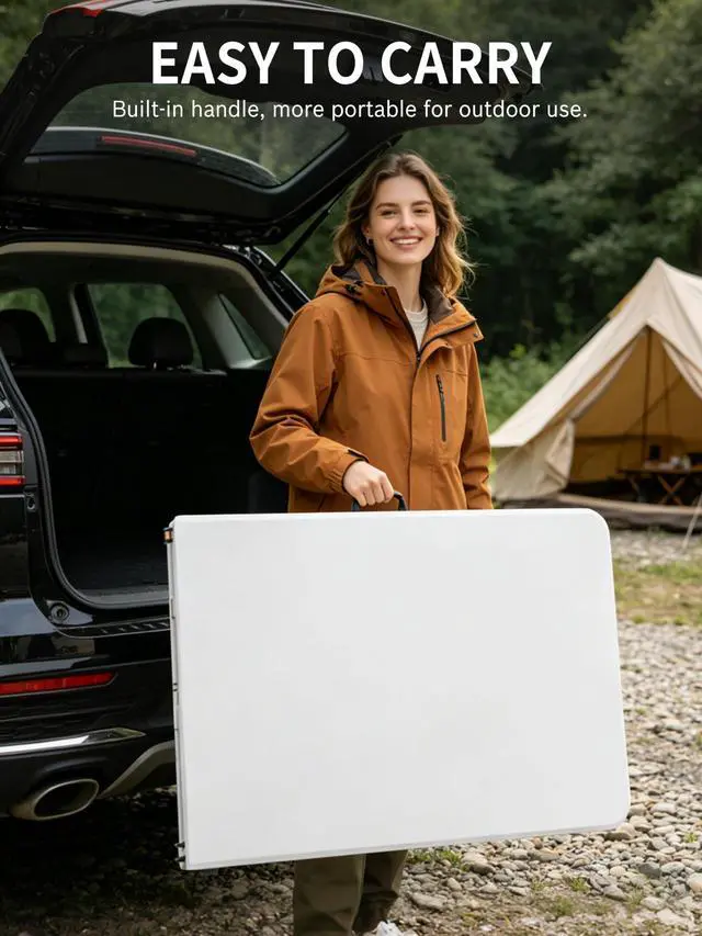 Alt view image 7 of 7 - CHRONELLE 6FT Folding Camping Table Portable 350lbs, 6 Foot Folding Picnic Card Table for Outdoor, Plastic Rectangular Dining Work Tables for Indoor, Heavy Duty Fold-in-Half Tray Tables, 71x29 inch