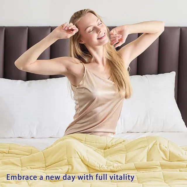 Alt view image 5 of 7 - yescool Weighted Blanket for Adults (20 lbs, 60 x 80, Yellow) Cooling Heavy Blanket for Sleeping Perfect for 190-210 lbs, Queen Size Breathable Blanket with Premium Glass Bead, Machine Washable