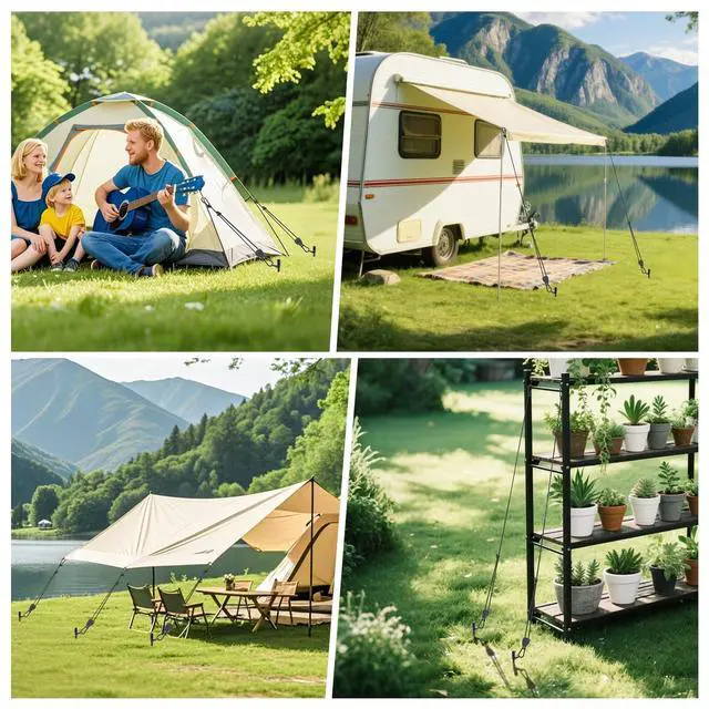 Alt view image 6 of 7 - Fuuner 4 Pack Screw-in Tent Stakes, 17.7" Heavy Duty Spiral Ground Anchors (8mm Solid Steel, 1.5" Helix) w/ 4×8ft Ratchet Guy Lines, M12 Wrench & Bag for Camping Tents, Canopies, Tarps, Beach Sand