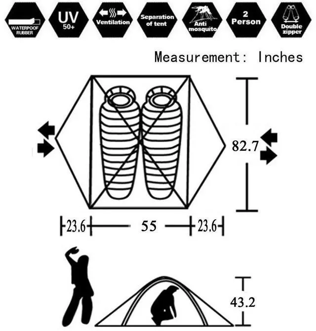 Alt view image 2 of 7 - 3-4 Season 2 3 Person Lightweight Backpacking Tent Windproof Camping Tent Awning Family Tent Two Doors Double Layer with Aluminum rods for Outdoor Camping Family Beach Hunting Hiking Travel