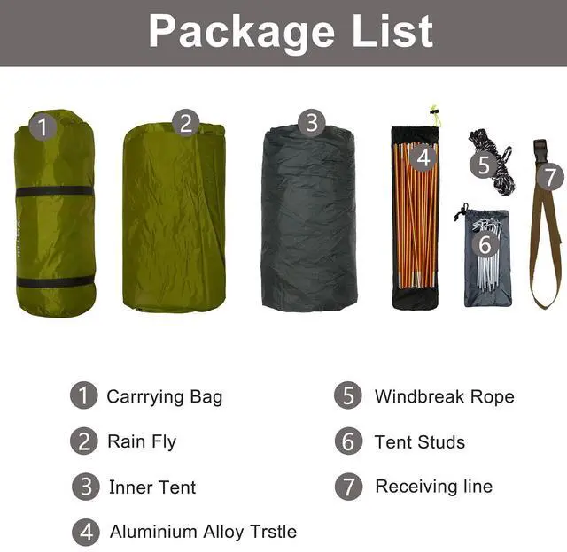 Alt view image 6 of 7 - 3-4 Season 2 3 Person Lightweight Backpacking Tent Windproof Camping Tent Awning Family Tent Two Doors Double Layer with Aluminum rods for Outdoor Camping Family Beach Hunting Hiking Travel