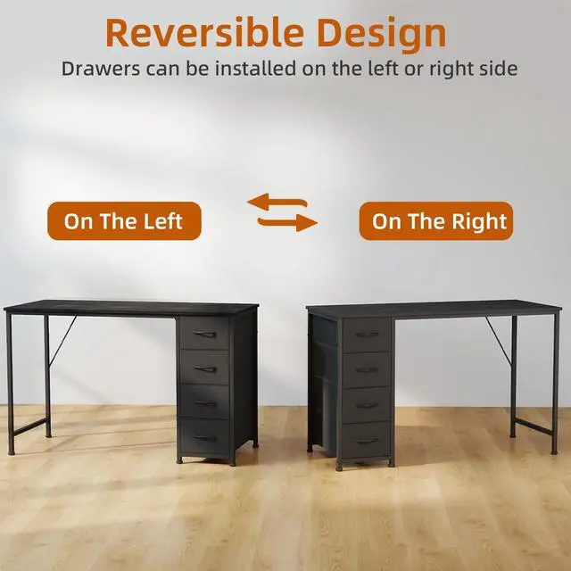 Alt view image 5 of 7 - Somdot 47" Computer Desk with 4 Drawers for Bedroom,Simple Home Office Writing Desk,Gaming Table with Storage,Modern Work for Home Office, Study, Living Room,Black