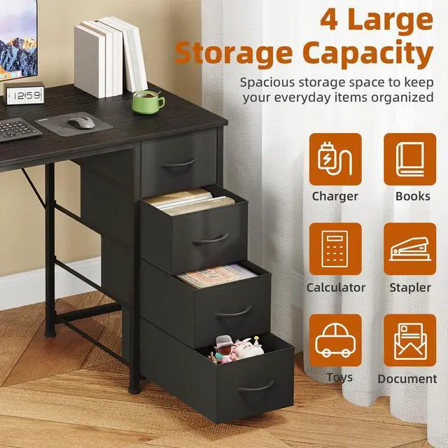 Alt view image 4 of 7 - Somdot 47" Computer Desk with 4 Drawers for Bedroom,Simple Home Office Writing Desk,Gaming Table with Storage,Modern Work for Home Office, Study, Living Room,Black