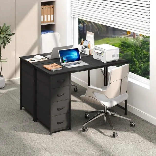 Alt view image 6 of 7 - Somdot 47" Computer Desk with 4 Drawers for Bedroom,Simple Home Office Writing Desk,Gaming Table with Storage,Modern Work for Home Office, Study, Living Room,Black