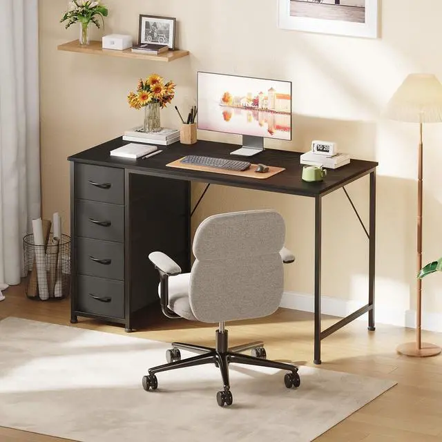 Alt view image 7 of 7 - Somdot 47" Computer Desk with 4 Drawers for Bedroom,Simple Home Office Writing Desk,Gaming Table with Storage,Modern Work for Home Office, Study, Living Room,Black