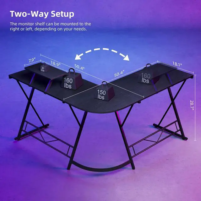 Alt view image 5 of 7 - COTUBLR Corner Side L Shaped Table, Home Office Computer Desk with Small Desktop Shelf, Study Writing Desk with Round Fillet Edge, Desks for SOHO, Gaming Workstation with Monitor Stand