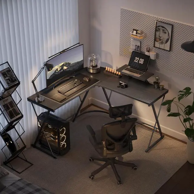 Alt view image 2 of 7 - COTUBLR Corner Side L Shaped Table, Home Office Computer Desk with Small Desktop Shelf, Study Writing Desk with Round Fillet Edge, Desks for SOHO, Gaming Workstation with Monitor Stand