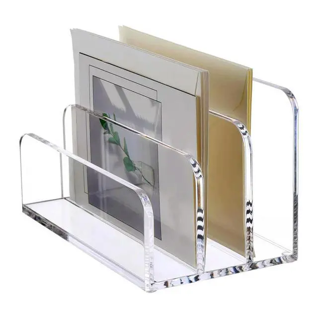 Alt view image 2 of 3 - 3 Sections Clear Acrylic File Holder Desk Organizer Holder For Documents Letter Book
