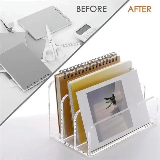 Alt view image 3 of 3 - 3 Sections Clear Acrylic File Holder Desk Organizer Holder For Documents Letter Book