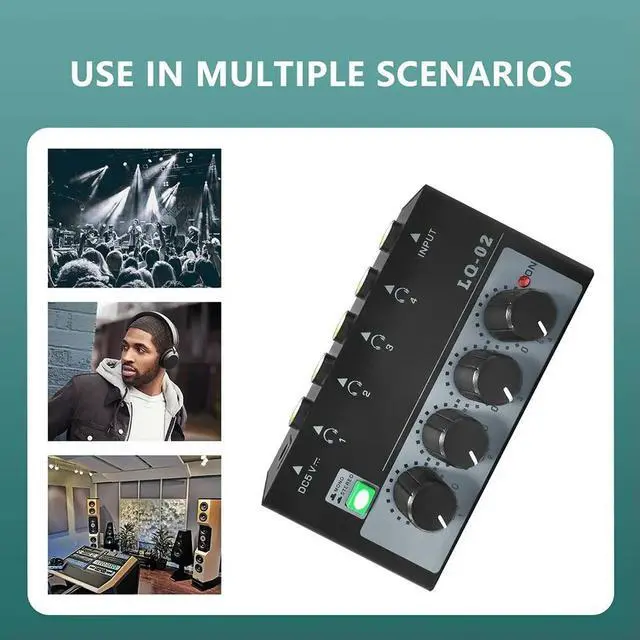 Alt view image 2 of 3 - LQ-02 MINI Stereo Headphone Amplifier Audio Amplifier Four Channels Stereo/MONO Separate Knob Control EU-Plug