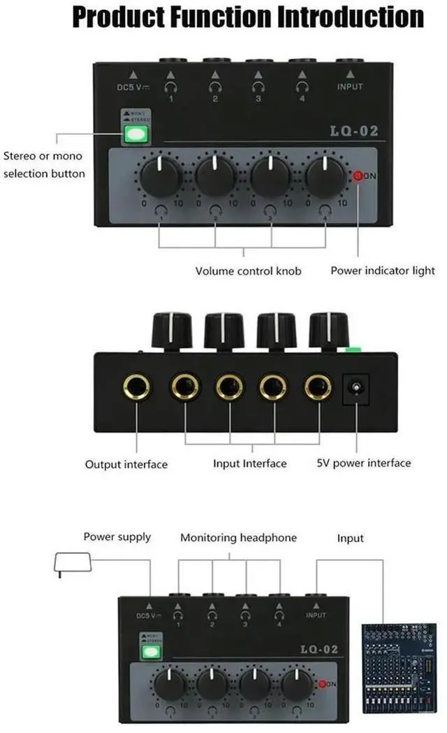 Alt view image 3 of 3 - LQ-02 MINI Stereo Headphone Amplifier Audio Amplifier Four Channels Stereo/MONO Separate Knob Control EU-Plug