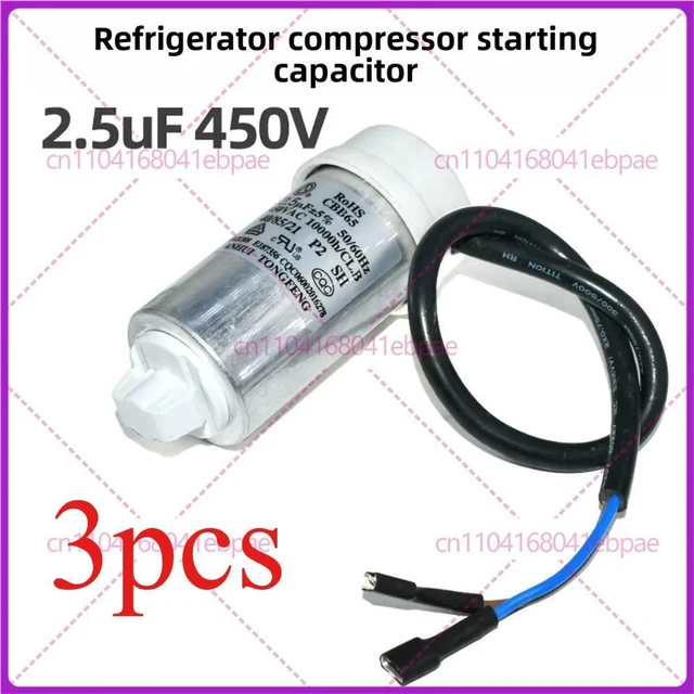 Main image of 3pcs Suitable for refrigerator compressor start capacitor with wire CBB65 2.5 uF 3UF 4UF 5UF 450V
