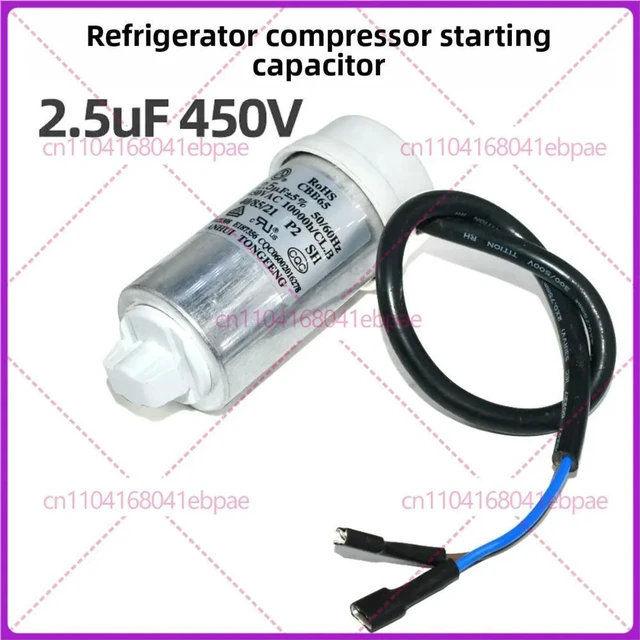 Alt view image 2 of 3 - 3pcs Suitable for refrigerator compressor start capacitor with wire CBB65 2.5 uF 3UF 4UF 5UF 450V