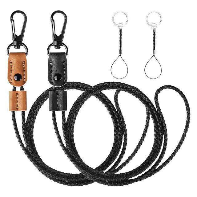 Alt view image 3 of 3 - 2 Pcs Braided Leather Badge Lanyards For ID Badges Holders Keys Long Strap Neck Lanyard Keychain For Men,Women