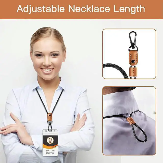 Alt view image 2 of 3 - 2 Pcs Braided Leather Badge Lanyards For ID Badges Holders Keys Long Strap Neck Lanyard Keychain For Men,Women