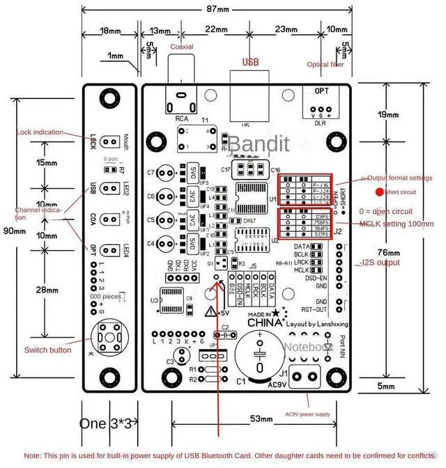 Alt view image 2 of 3 - Nvarcher DIR9001 coaxial fiber receiving spdif to I2S support USB bluetooth card bit 96K/24