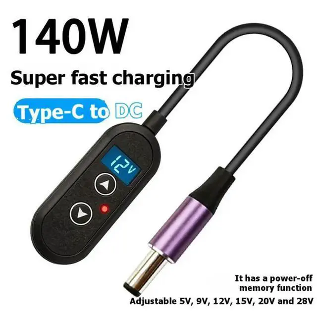 Alt view image 2 of 3 - Type-C Female To DC Power Adapter Cable PD 5.5X2.5Mm 20Cm 140W Adjustable Voltage 5V/9V/12V/15V/20V/28V Failure Memory