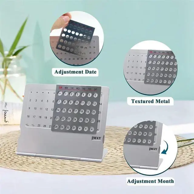 Alt view image 3 of 3 - 2Pack Mini Desk Calendar, Creative-Aluminum Alloy Perpetual Calendar, Adjustable Small Standing Monthly Desktop Calendar