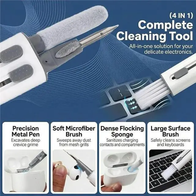 Alt view image 3 of 3 - Cleaner Kit 4-In-1 Cleaning Pen For Soft Brush, Flocking Sponge, l Tip For Earbuds, , Keyboard