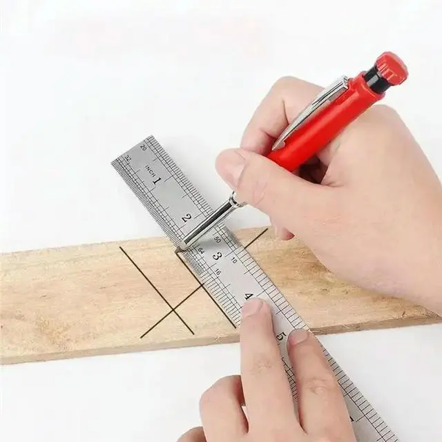 Alt view image 2 of 3 - Solid Carpenter Pencil Set With 12 Refill Leads Built-In Sharpener Marking Tool Woodworking Deep Hole Mechanical Pencils