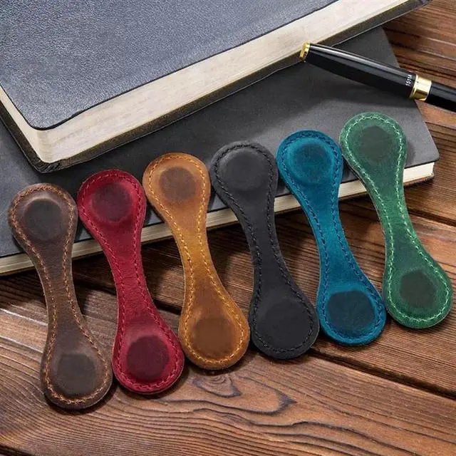 Main image of Leather Magnetic Bookmark, Leather Bookmark, Magnet Bookmarks, Handmade, 3Pcs Black Durable Easy To Use