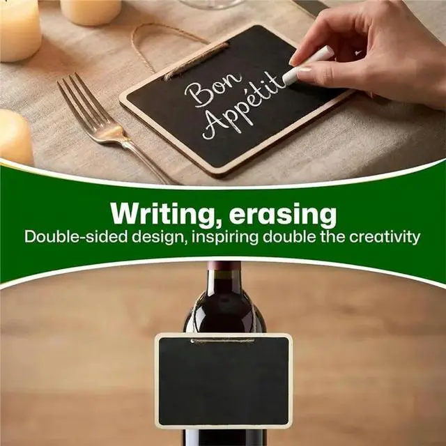 Alt view image 3 of 3 - Pack Of 20 Double-Sided Chalkboard, 16 X 12 Cm, Blackboard With Wooden Frame, For Hanging, Blackboard With String