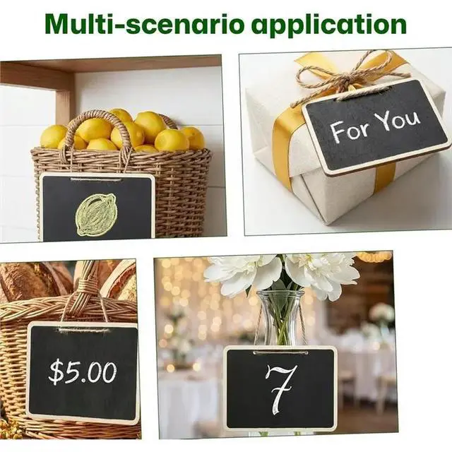 Alt view image 2 of 3 - Pack Of 20 Double-Sided Chalkboard, 16 X 12 Cm, Blackboard With Wooden Frame, For Hanging, Blackboard With String