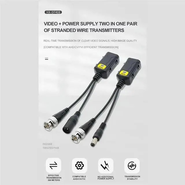 Alt view image 3 of 3 - For 8MP HD-CVI/TVI/AHD/CVBS Camera Video Baluns With Power Connector- Balun HD Cat5 RJ45 To BNC