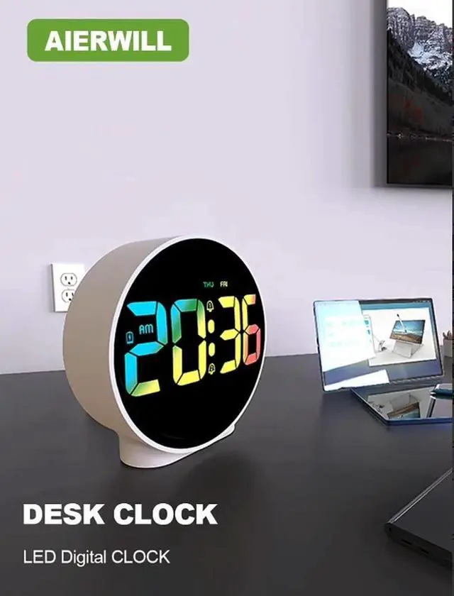 Alt view image 2 of 3 - Desktop digital LED ligent electronic silent clock