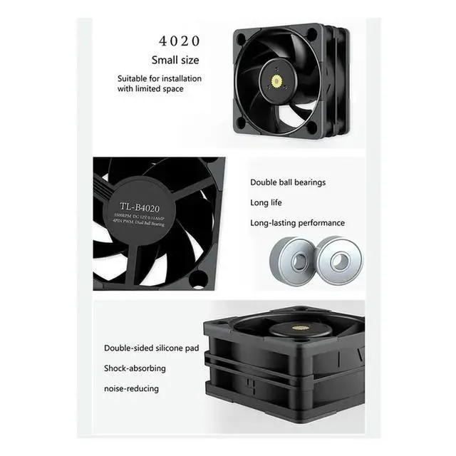 Alt view image 3 of 3 - Double Ball Bearing 40Mm PWM Mini Case Cooling Fan TL-B4020 5500RPM For Computer CPU GPU For Small Form Factor PC