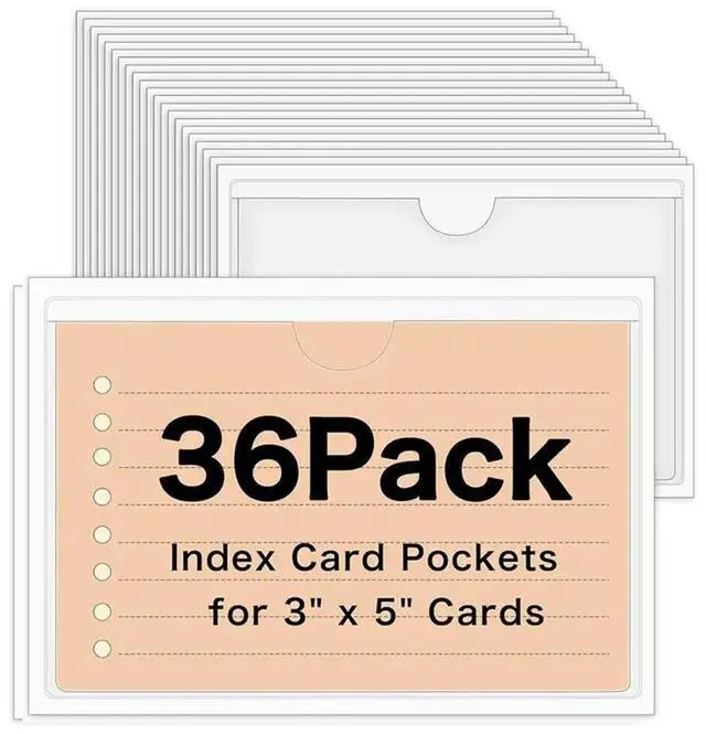 Main image of 36 Pack 3" X 5" Index Card Holder Adhesive Plastic el Holders Clear Tote Bag els Stickers For Organizing