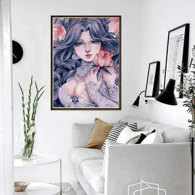 Alt view image 2 of 3 - 30X40CM DIY Diamond Painting Girl Flowers Full Round Rhinestone Decor Picture