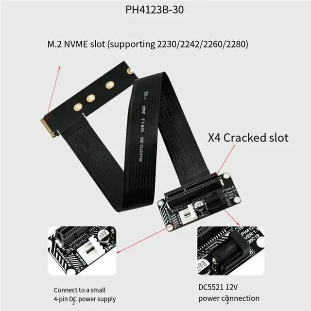 Alt view image 2 of 3 - M.2 M-Key Nvme Pcie To Pcie 4.0 X4 External Graphics Card Extension Adapter Cable NVME To PCIE X4 Riser Cable