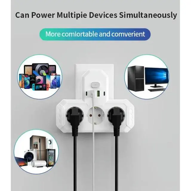 Alt view image 2 of 3 - EU Plug Power Strip Featuring AC Outlets And USB Type-C Charging Port- Multiple Wall Socket Adapter Suitable For Home And Off