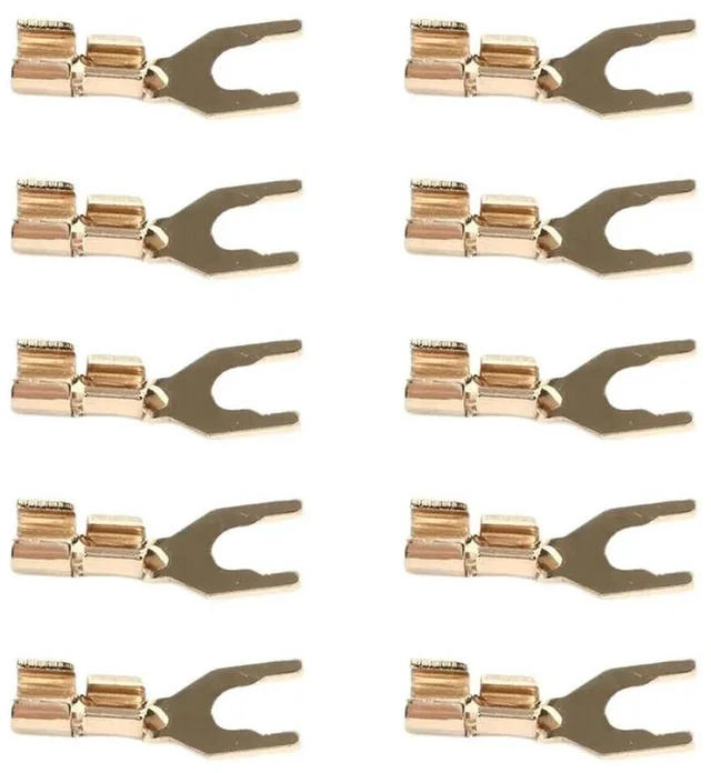 Alt view image 2 of 3 - Y Spade Fork Wire Connector 10Pcs HIFI Speaker Terminal Amplifier Socket U Type Banana Plug Brass Gold Plated