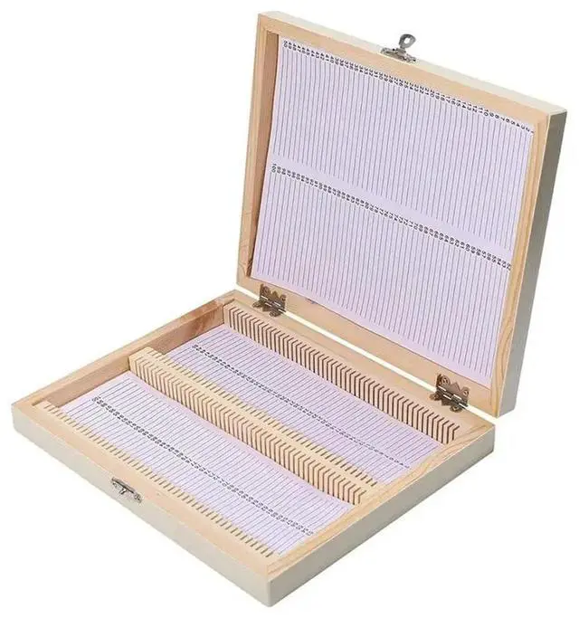 Main image of Microscope Slide Box Place Wooden Holder 100 Slots, Fits 8.98X7.4X1.4 Inch For Science And Experiments