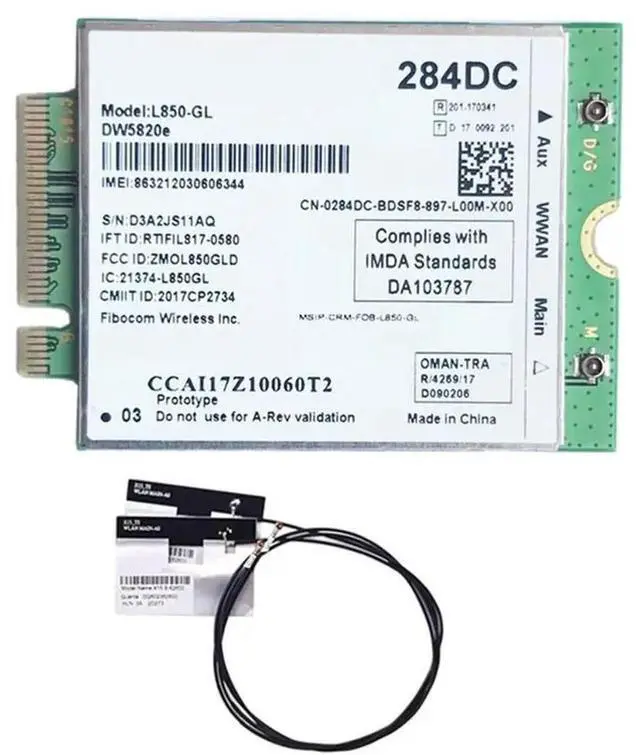 Main image of DW5820E L850-GL LTE 4G Card Module +Antenna Kit 0284DC 284DC For Laptop 3500 5400