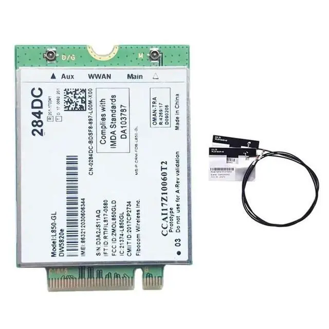 Alt view image 2 of 3 - DW5820E L850-GL LTE 4G Card Module +Antenna Kit 0284DC 284DC For Laptop 3500 5400