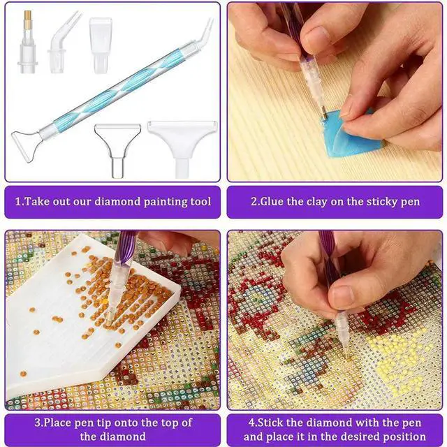 Alt view image 2 of 3 - 4 Pieces Diamond Painting Pen 5D DIY Diamond Painting Drill Pen Rhinestone Picker Tool With Anti-Slip Pads For DIY Craft