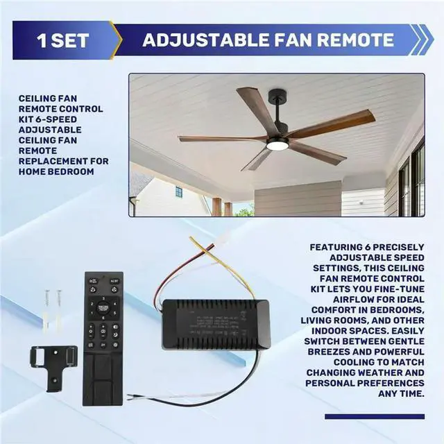 Alt view image 2 of 3 - Ceiling Fan Remote Control Kit 6-Speed Adjustable Ceiling Fan Remote Replacement For Home Bedroom