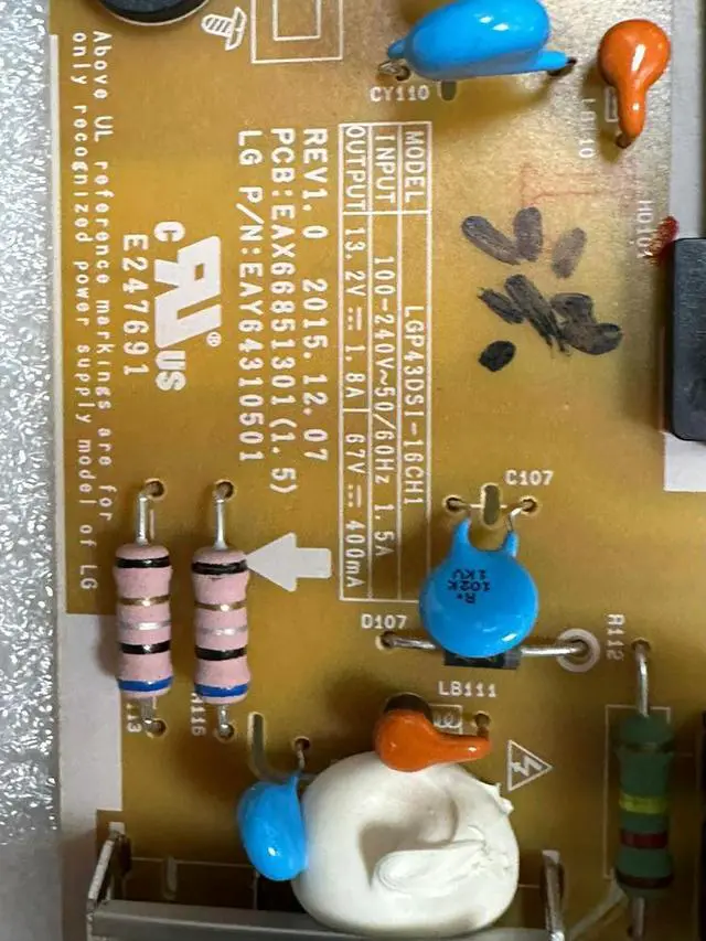 Alt view image 3 of 3 - 43LH5700 power supply EAX66851301 LGP43DS1-16CH1 EAY64310501