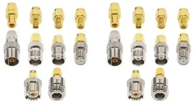 Main image of 2X 10 Type Set SMA Adapter Kits SMA Male To N/F/BNC/UHF/MCX/SMB/TV/TNC Female Straight Nickel Gold Plated Test Converter