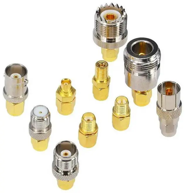 Alt view image 2 of 3 - 2X 10 Type Set SMA Adapter Kits SMA Male To N/F/BNC/UHF/MCX/SMB/TV/TNC Female Straight Nickel Gold Plated Test Converter