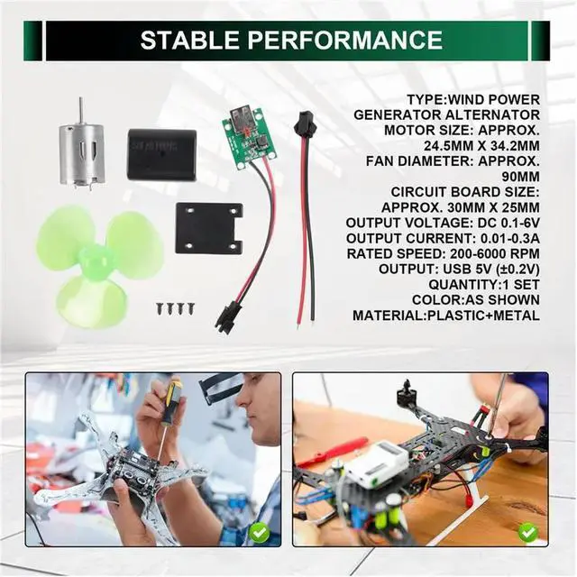 Alt view image 2 of 3 - 2X Wind Power Generator Set Turbine Motor Alternator Self-Generation Emergency Phone Physics Experiment