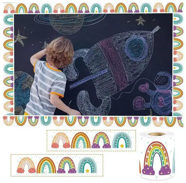 Alt view image 2 of 3 - Boho Rainbow Bulletin Board Borders-Classroom Bulletin Wall Decor Border Straight Borders With Polka Dots And Hearts