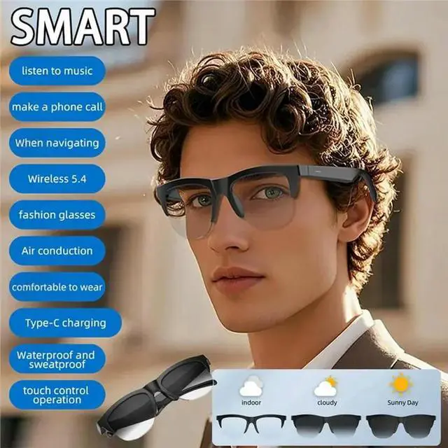 Alt view image 3 of 3 - 2026 Color Change Glasses Bluetooth Voice Calls Control Music UV Polarized Sunglasses Headphone Glasses B