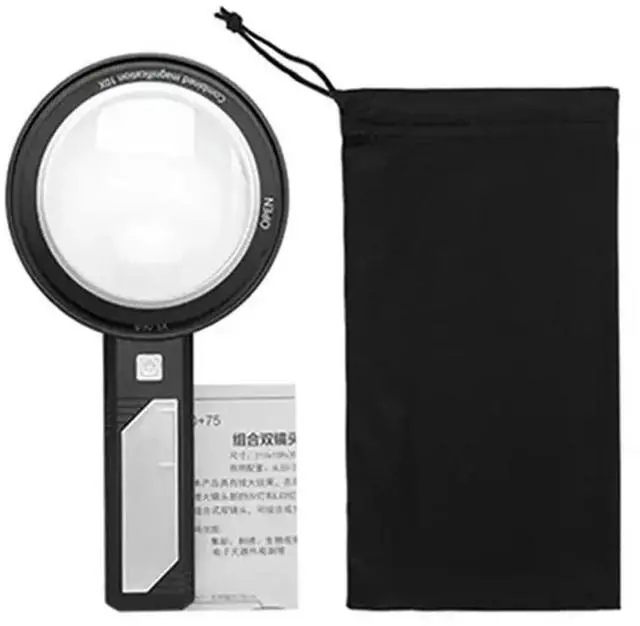 Main image of LED Light Rechargeable Handheld Magnifier 5X Main Lens+ 10X Auxiliary Lens Antique Appraisal Collectible Reading Tool